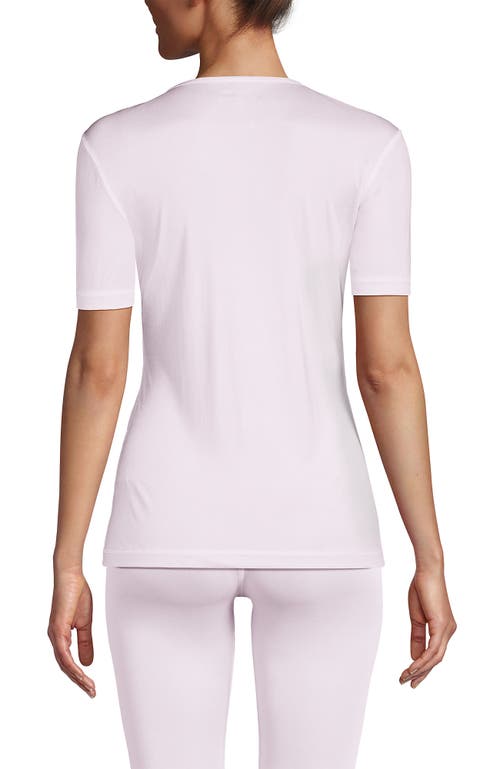 Lands' End Womens' Silk Interlock Short Sleeve Crewneck Long Underwear Thermal Baselayer Top In White