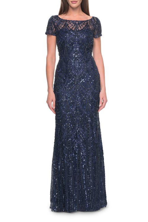 La Femme Gorgeous Vintage Beaded Mother Of The Bride Dress In Navy