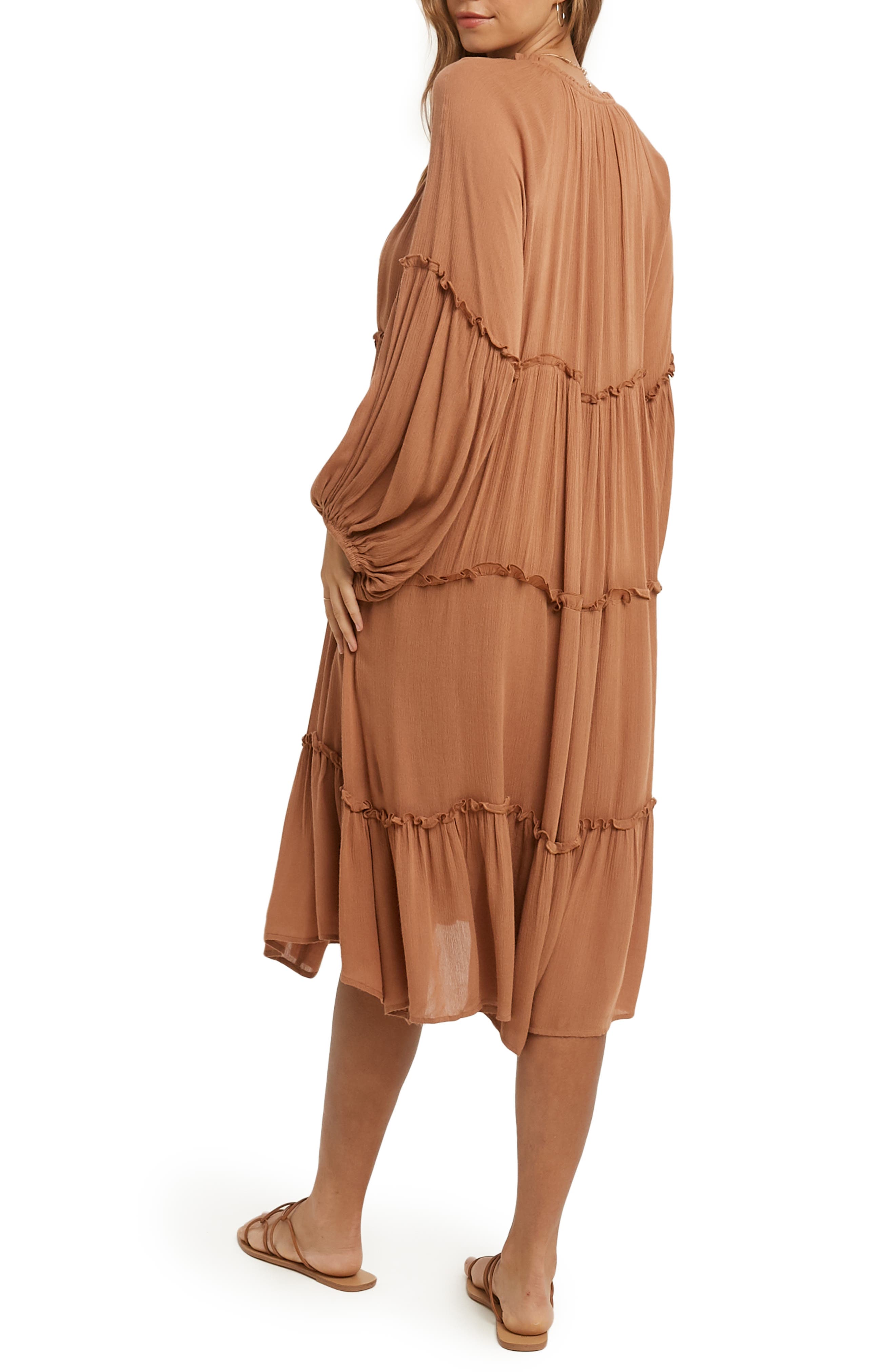 Notched Neck Long Sleeve Tiered Dress - image 2