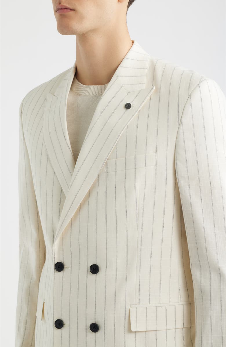 AllSaints Ridley Slim Fit Pinstripe Double Breasted Sport Coat, Alternate, color, Ecru