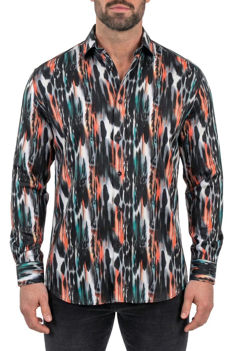 Fibonacci Contemporary Fit Button-Up Shirt, Main, color, BLACK