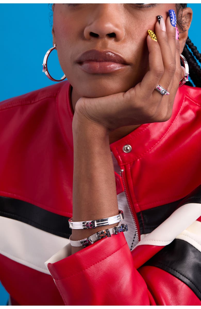 Alex and Ani Hot Wheels Moveable Racecar Mesh Bracelet, Alternate, color, Silver