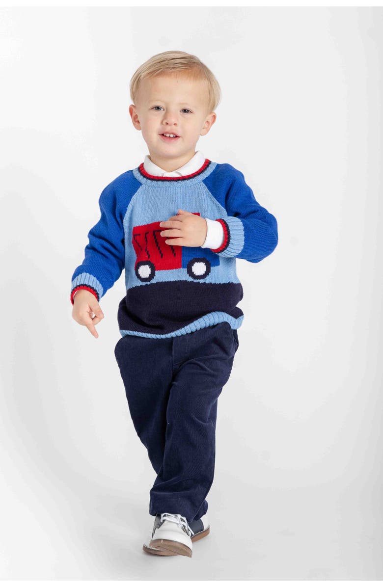 Florence Eiseman Sweater With Dump Truck, Alternate, color, Light Blue, Royal, Navy, Red
