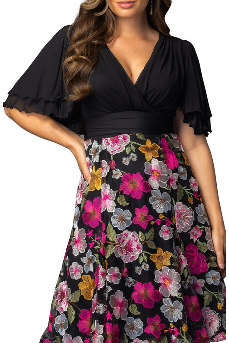 Lillian Embroidered Mesh Midi Cocktail Dress, Alternate, color, Vibrant Floral Frolic