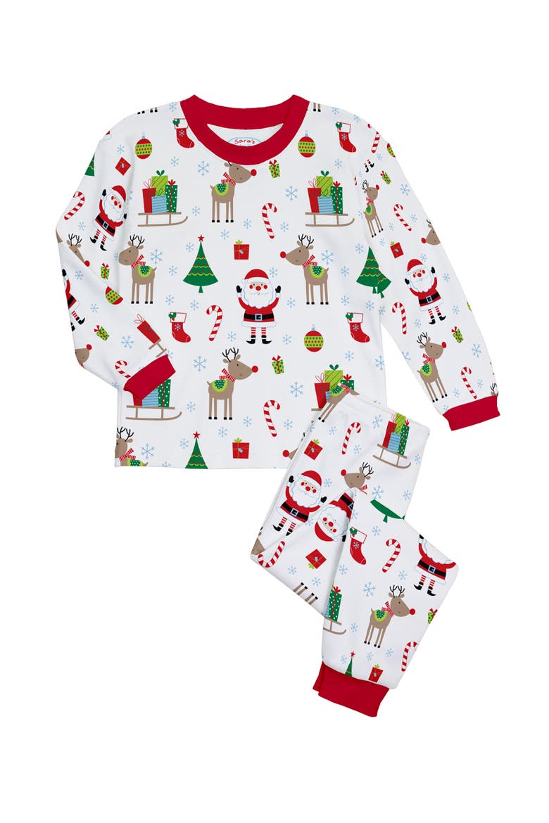 Loose Fit Cozy Pajama 2-Piece Set, Main, color, White Christmas