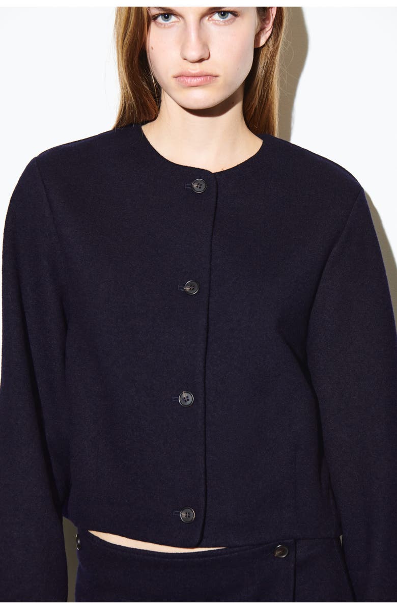 COS Boiled Merino Wool Cardigan, Alternate, color, Navy