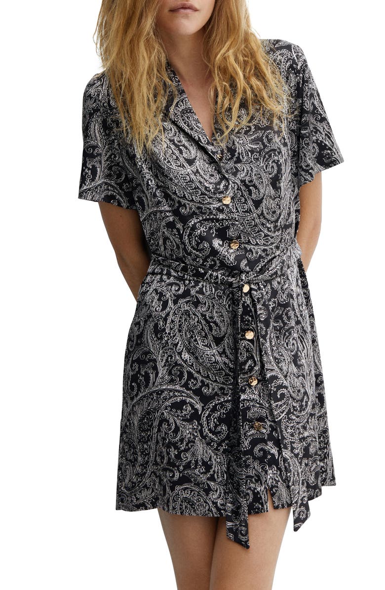 MANGO Paisley Print Tie Waist Shirtdress, Main, color, 
