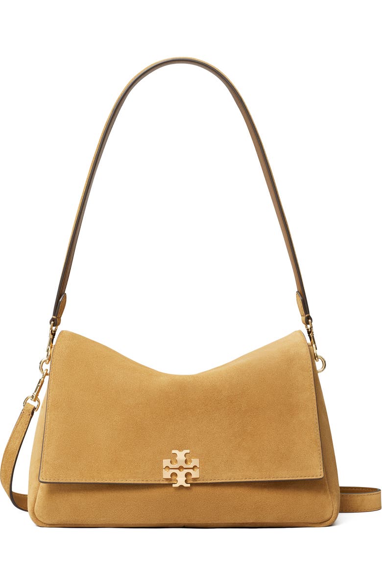 Tory Burch Charlie Suede Shoulder Bag, Main, color, Toffee