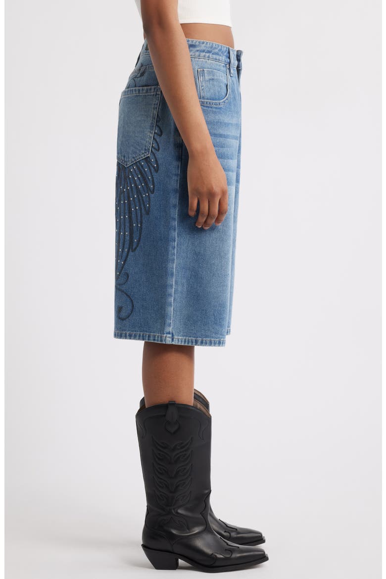 Sylva Studded Embroidered Denim Bermuda Shorts, Alternate, color, MEDIUM WASH