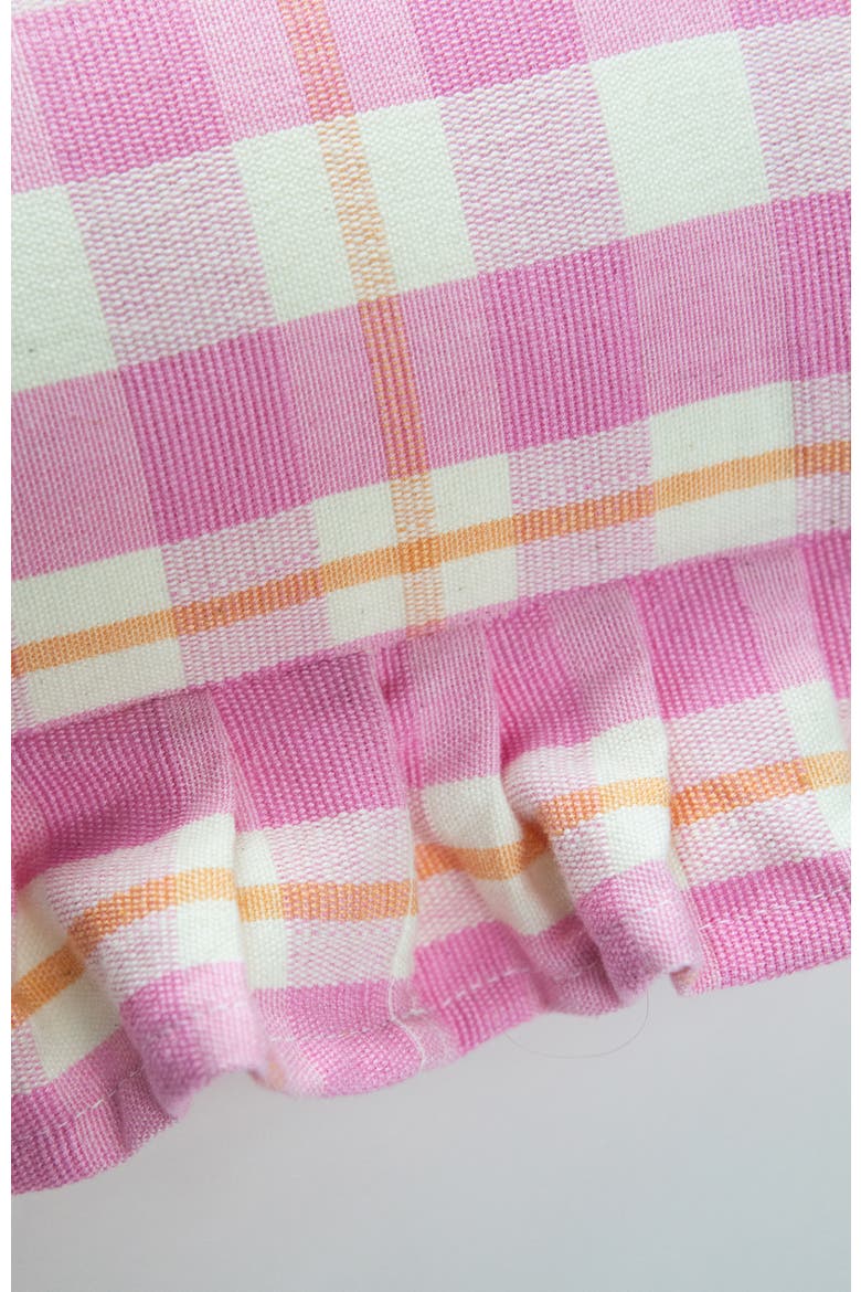 Handwoven Classic Gingham Ruffle Cotton Throw Pillow, Alternate, color, Pink