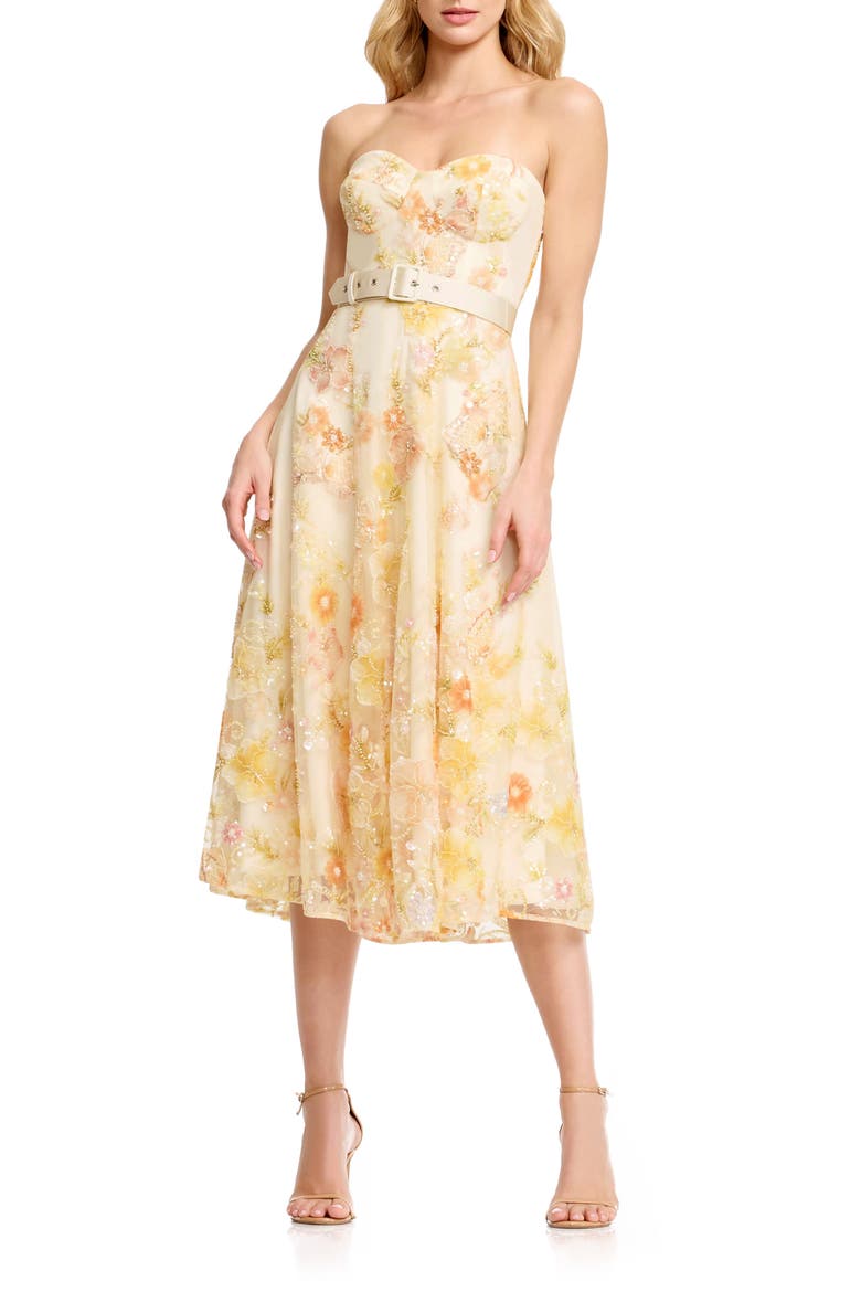 Mabel Strapless Floral Party Dress, Main, color, IVORY MULTI