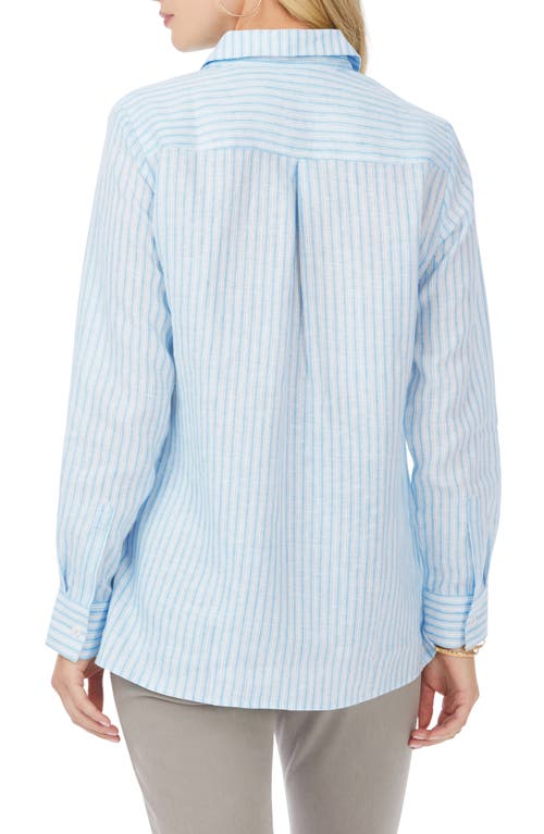 Foxcroft Jordan Stripe Linen Button-up Shirt In Blue