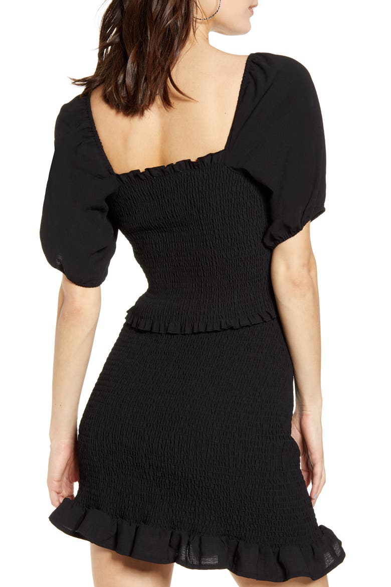 Smocked Crop Top, Alternate, color, BLACK