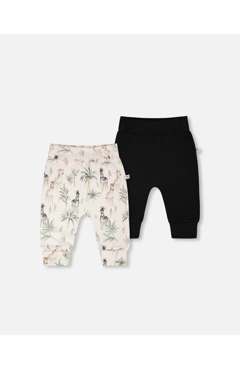 Deux par Deux 2 Pack Organic Cotton Jersey Evolutive Zebra Print Pants, Main, color, Beige Zebra Print