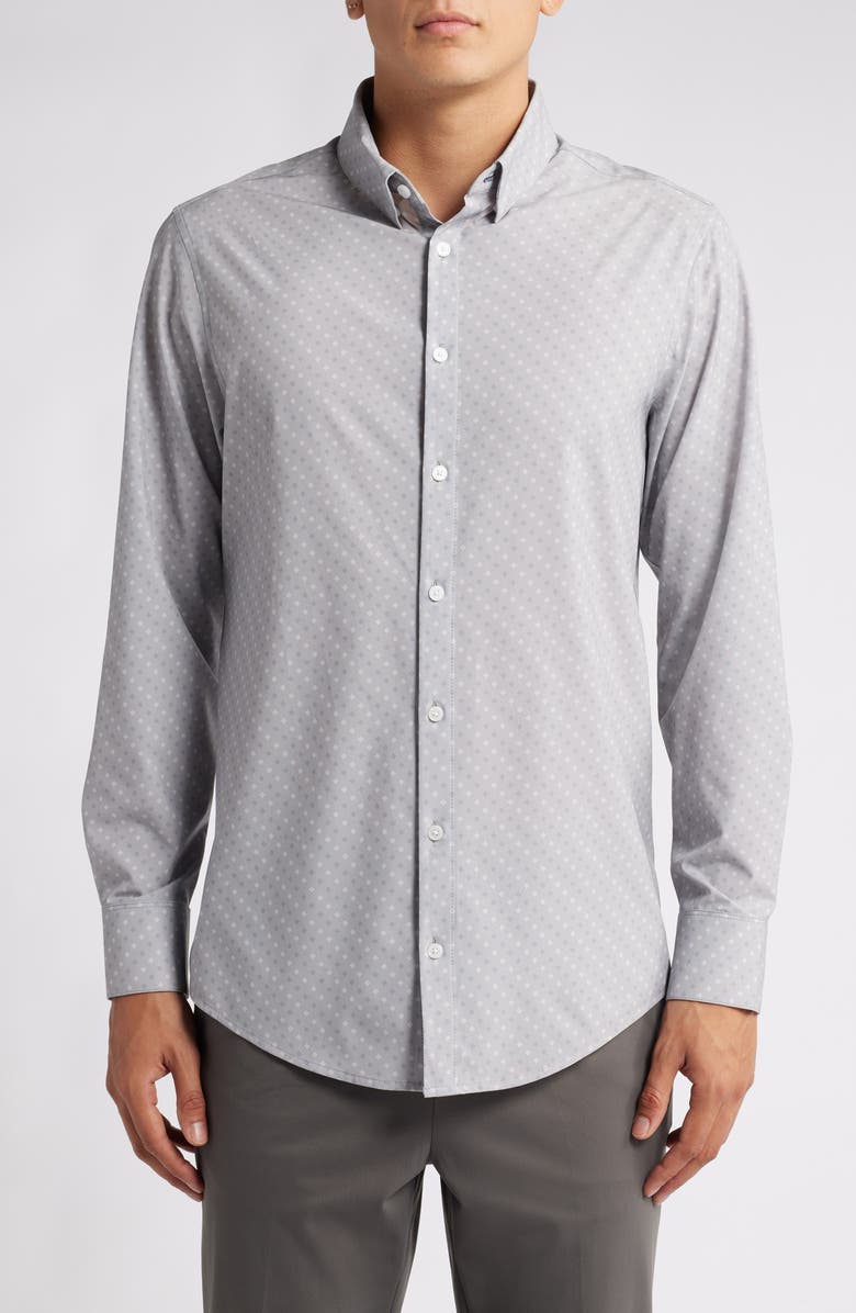 Mizzen+Main Leeward Trim Fit No Tuck Geo Print Performance Button-Up Shirt, Main, color, 