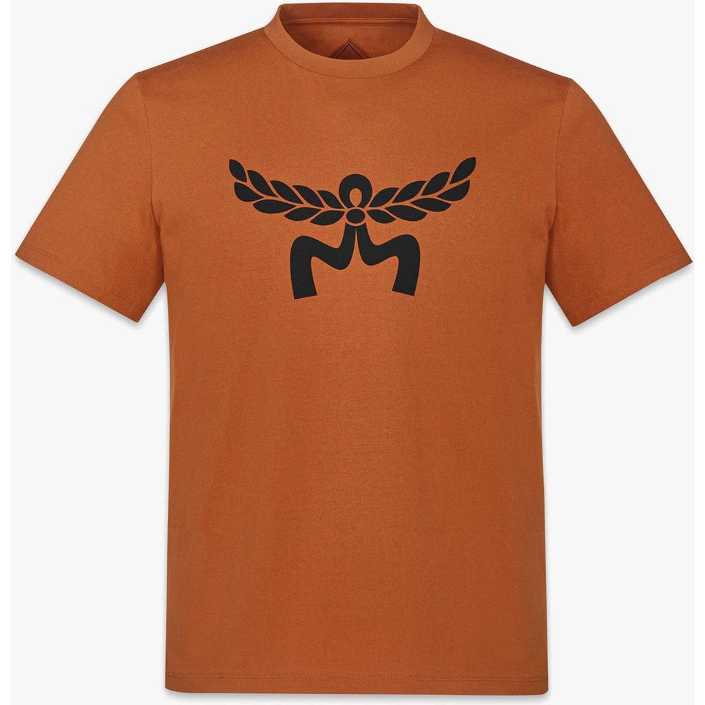 Mcm Laurel Logo Print T-shirt In Organic Cotton In Cognac