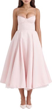 HOUSE OF CB Mademoiselle Bustier Stretch Satin Midi Dress