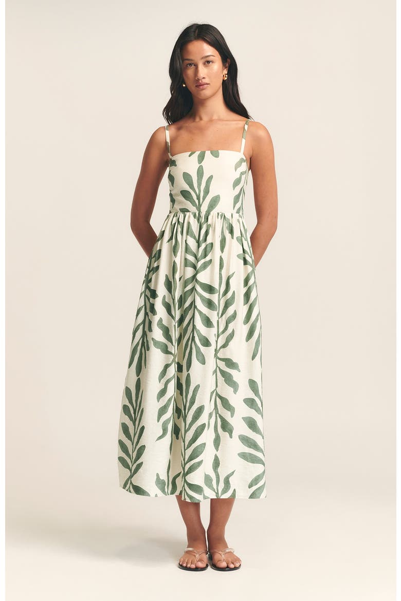 Lanah Midi Dress, Alternate, color, Sage Green Leaf