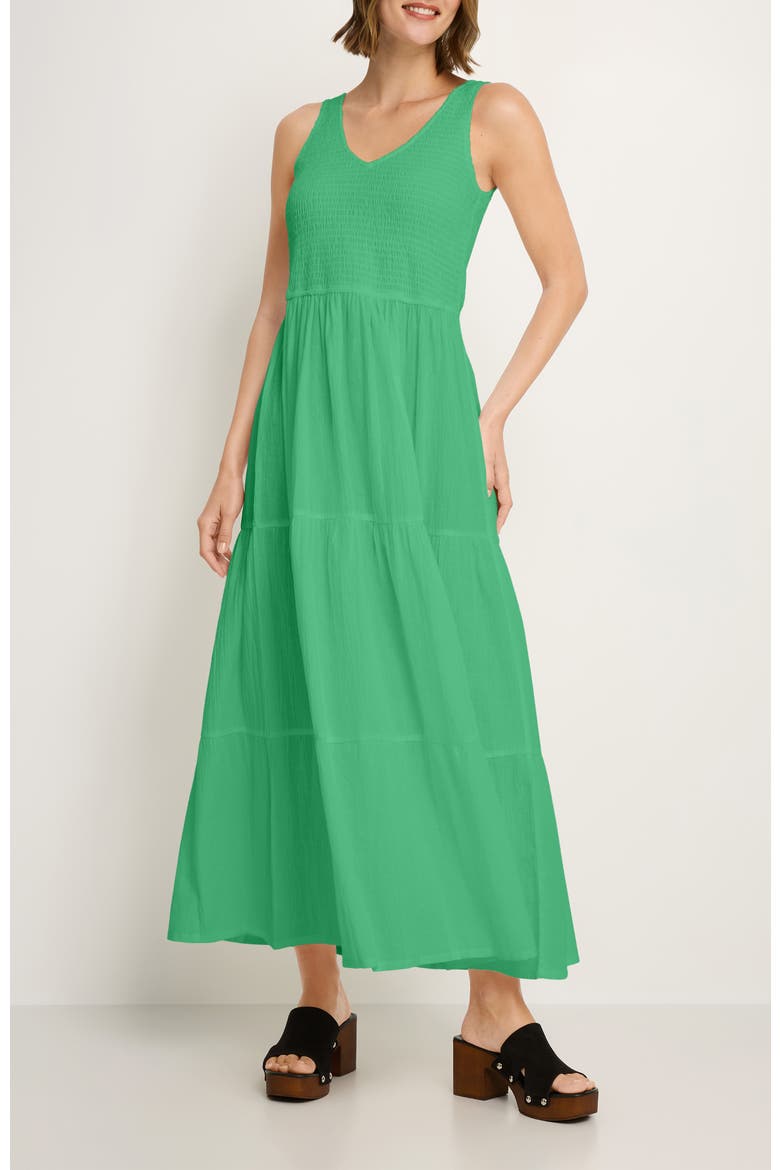 Women's Smocked V-Neck Maxi Dress, Main, color, Green
