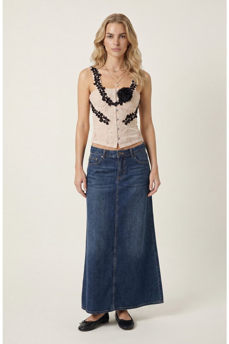 Lace Panel Floral Strap Detail Button Front Corset Top, Alternate, color, Beige