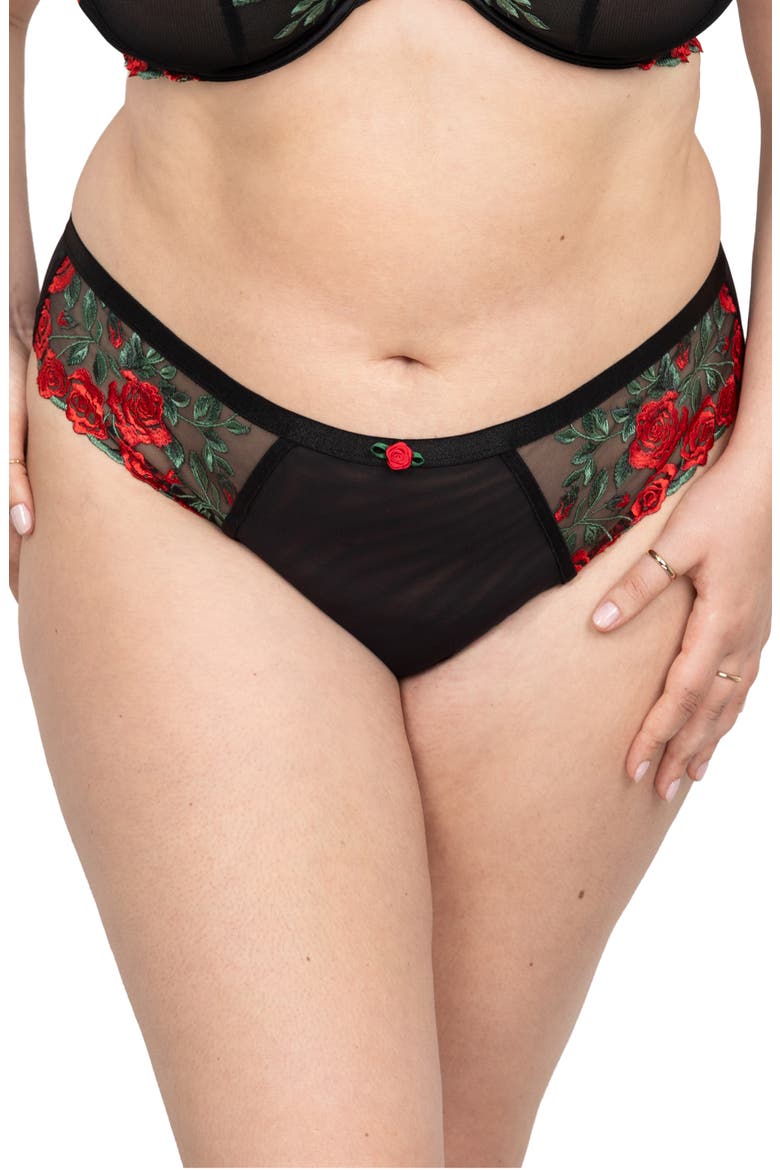 Floral Embroidered Strappy Back Briefs, Main, color, ROSE GARDEN EMBROIDE