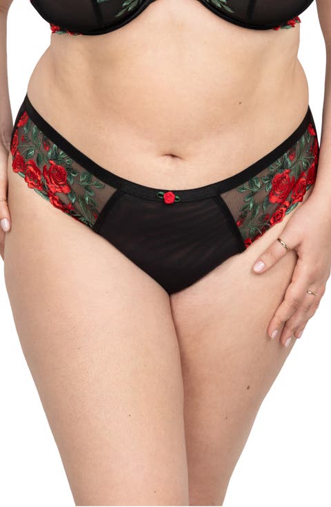 Floral Embroidered Strappy Back Briefs
