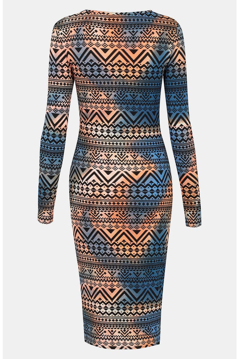 Tie Dyed Aztec Print Body-Con Dress, Alternate, color, PEACH MULTI