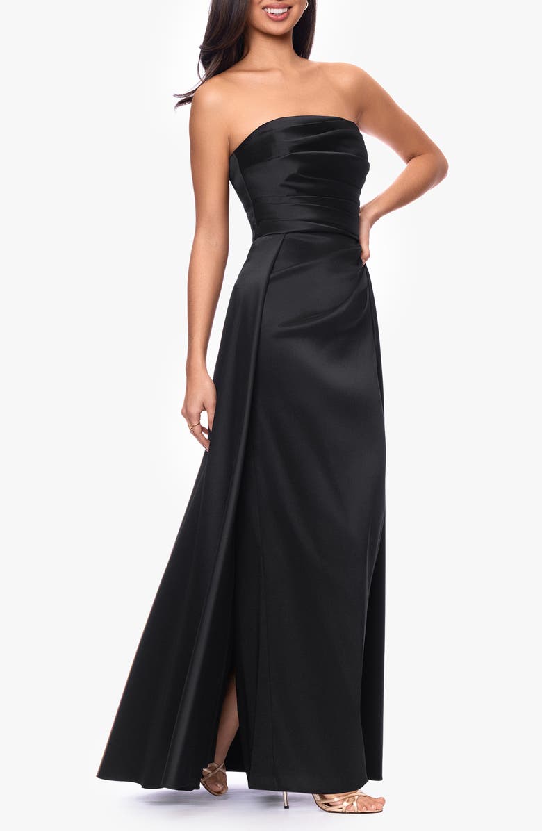 Xscape Evenings Mikado Strapless Gown, Alternate, color, Black