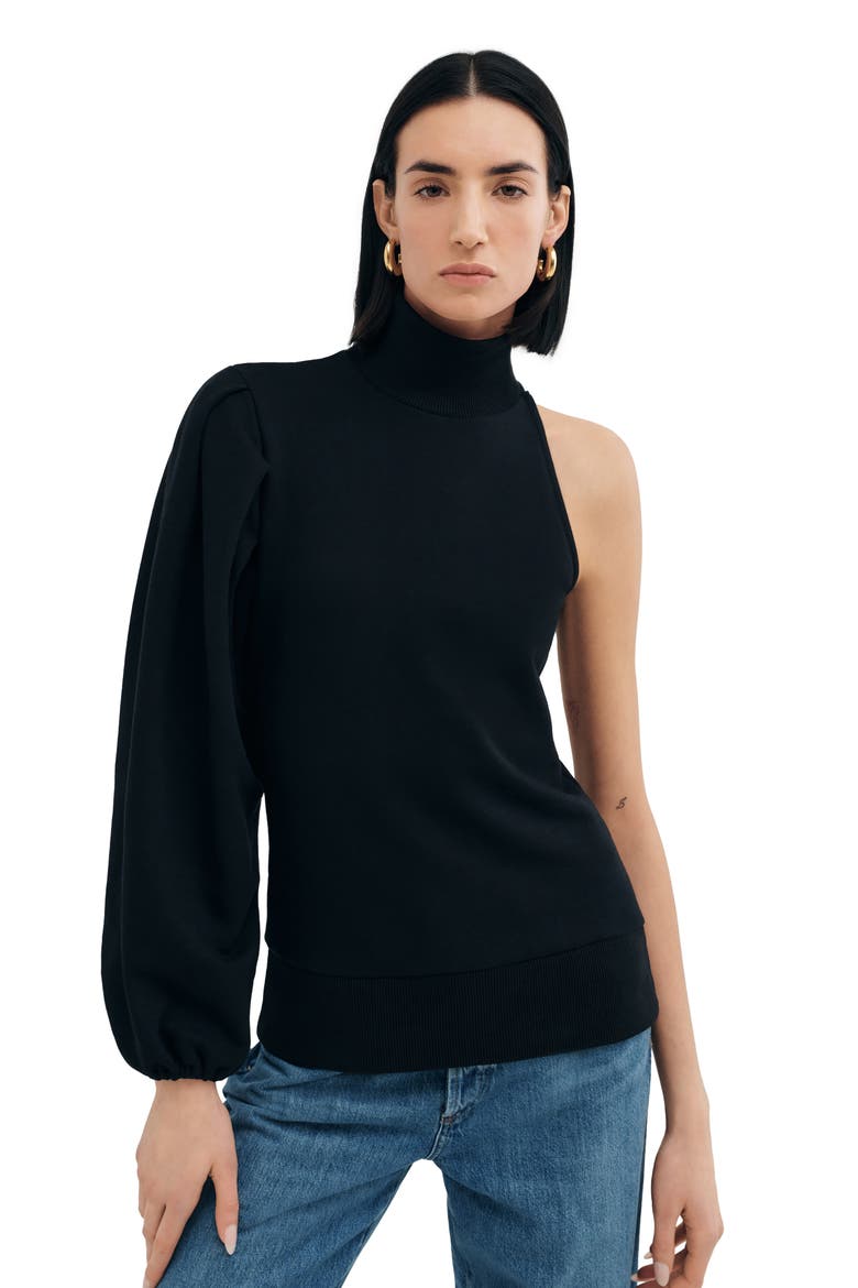 Glasgow Turtleneck One-Shoulder Top, Alternate, color, BLACK