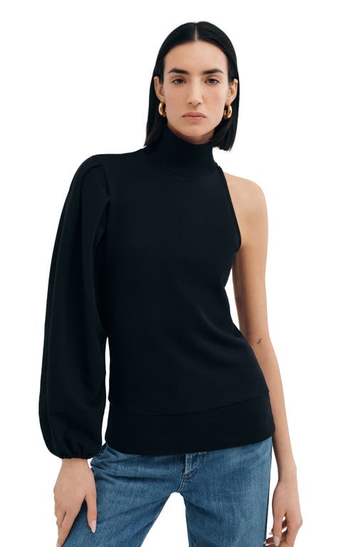 Two Lines By Marcella Glasgow Turtleneck One-shoulder Top In Black