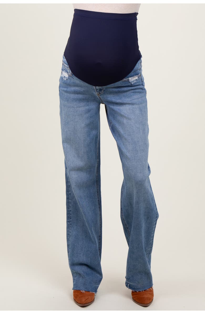 PinkBlush Vintage Wash Raw Hem Wide Leg Maternity Jeans, Alternate, color,