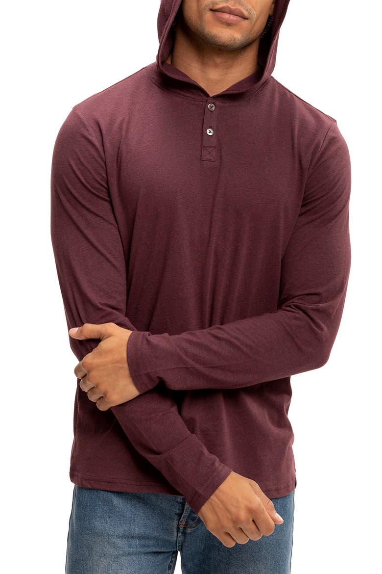 Long Sleeve Henley Hoodie, Main, color, MAROON RUST