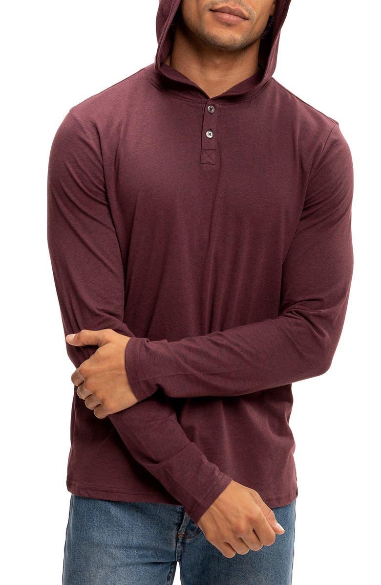 Threads 4 Thought Long Sleeve Henley Hoodie, Main, color, Maroon Rust