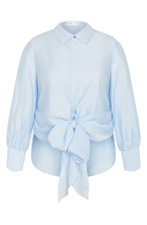 City Chic Elena Tie Waist Shirt In Blue