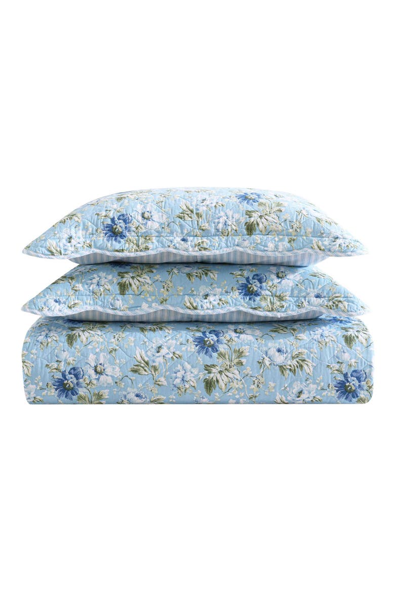 Peony Garden Cotton Quilt & Sham 3-Piece Set, Main, color, LIGHT BLUE/ GREEN