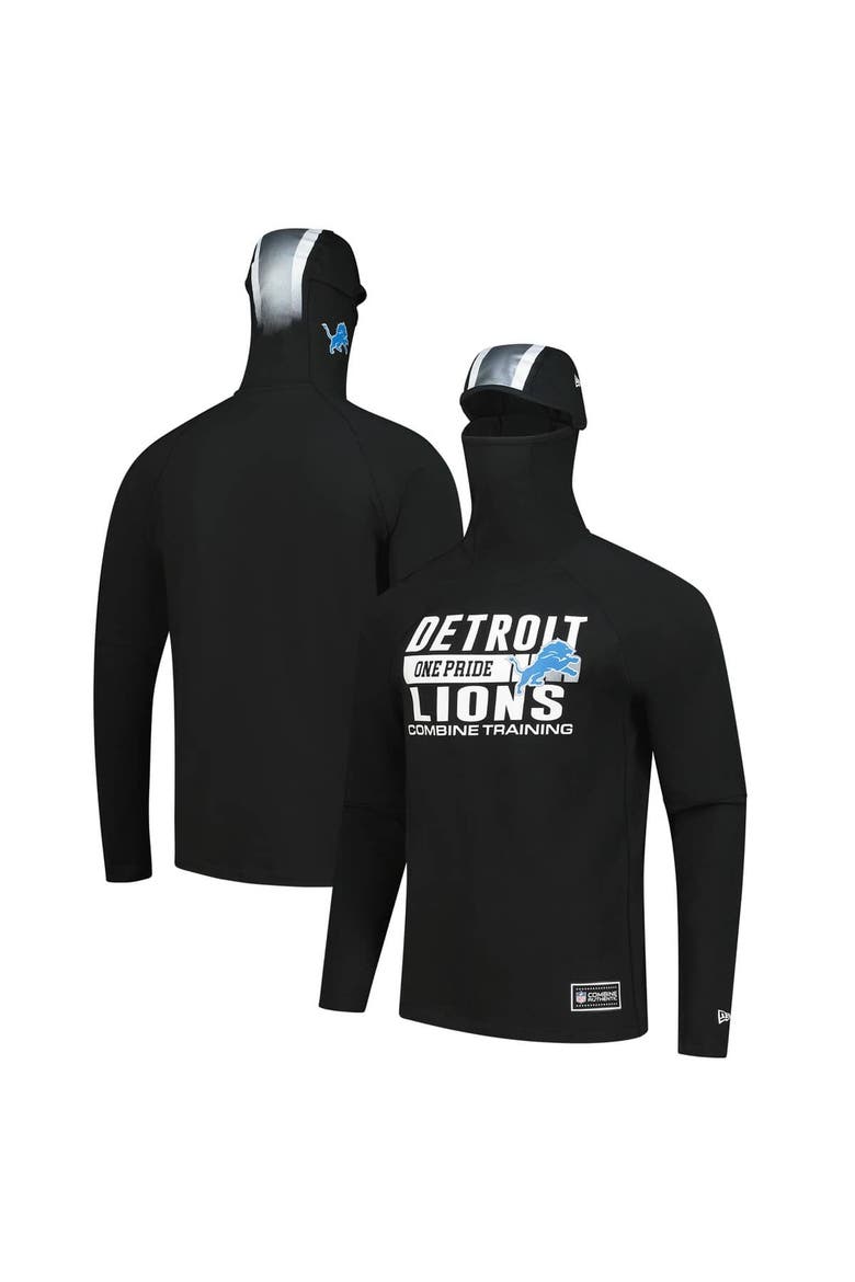 Men's New Era Black Detroit Lions Functional Fandom Balaclava Helmet Stripe Tri-Blend Hoodie, Main, color, Black