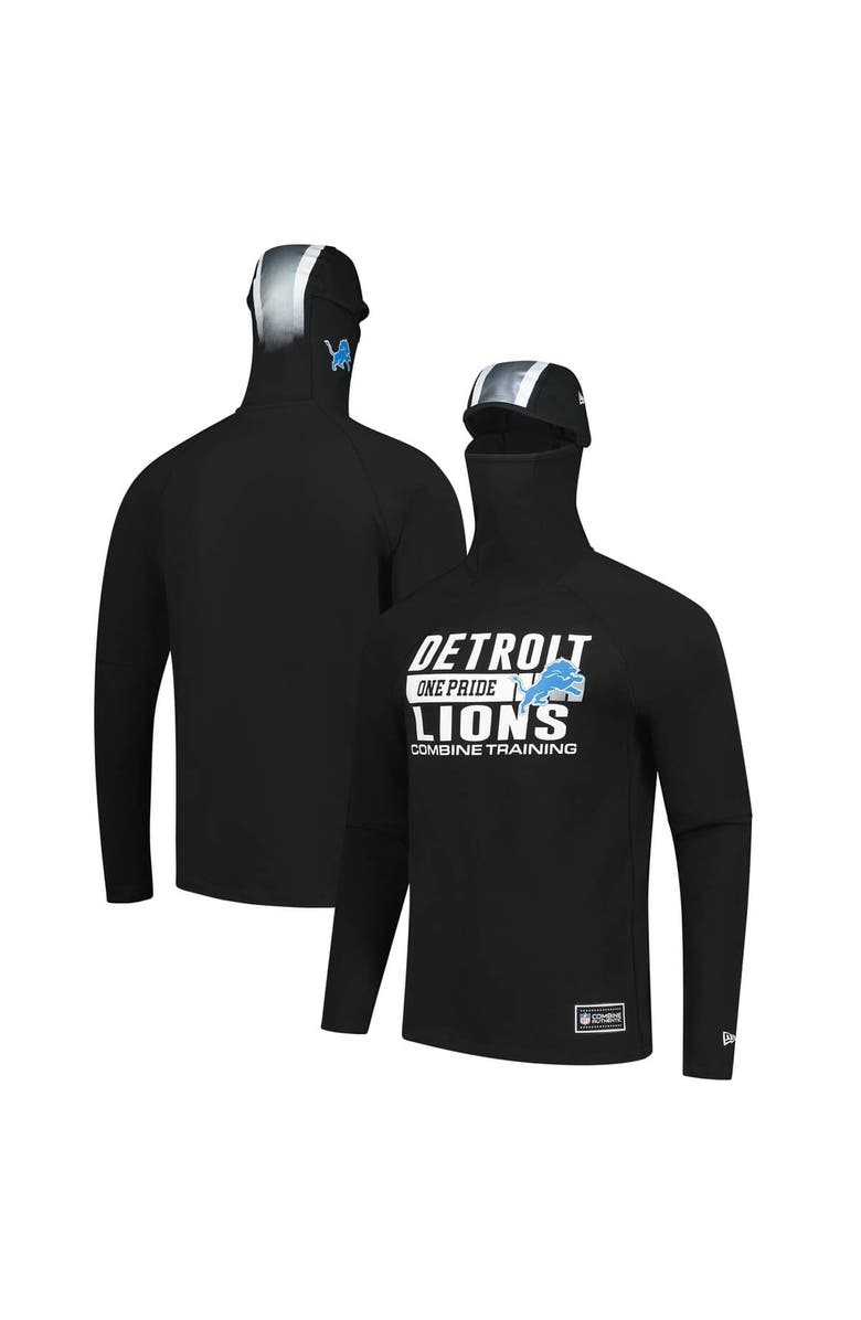 New Era Men's New Era Black Detroit Lions Functional Fandom Balaclava Helmet Stripe Tri-Blend Hoodie, Main, color, Black