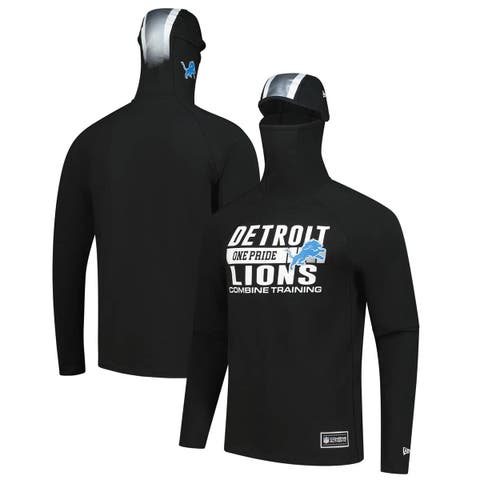 Men's New Era Black Detroit Lions Functional Fandom Balaclava Helmet Stripe Tri-Blend Hoodie