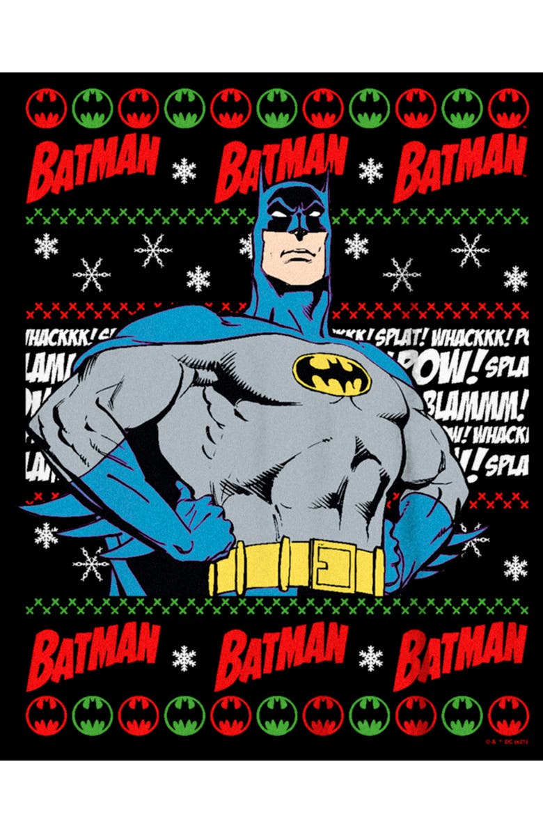 Batman Boy's Batman Christmas Sweater Graphic T-Shirt, Alternate, color, Black