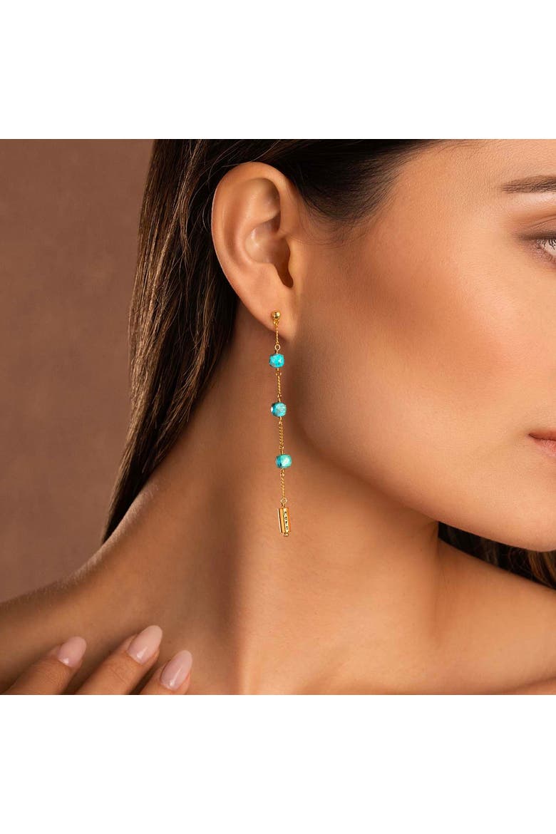 Women's Turquoise Mantra Gold Plated Drop Earrings - Serene Intentions, Alternate, color, Turquoise