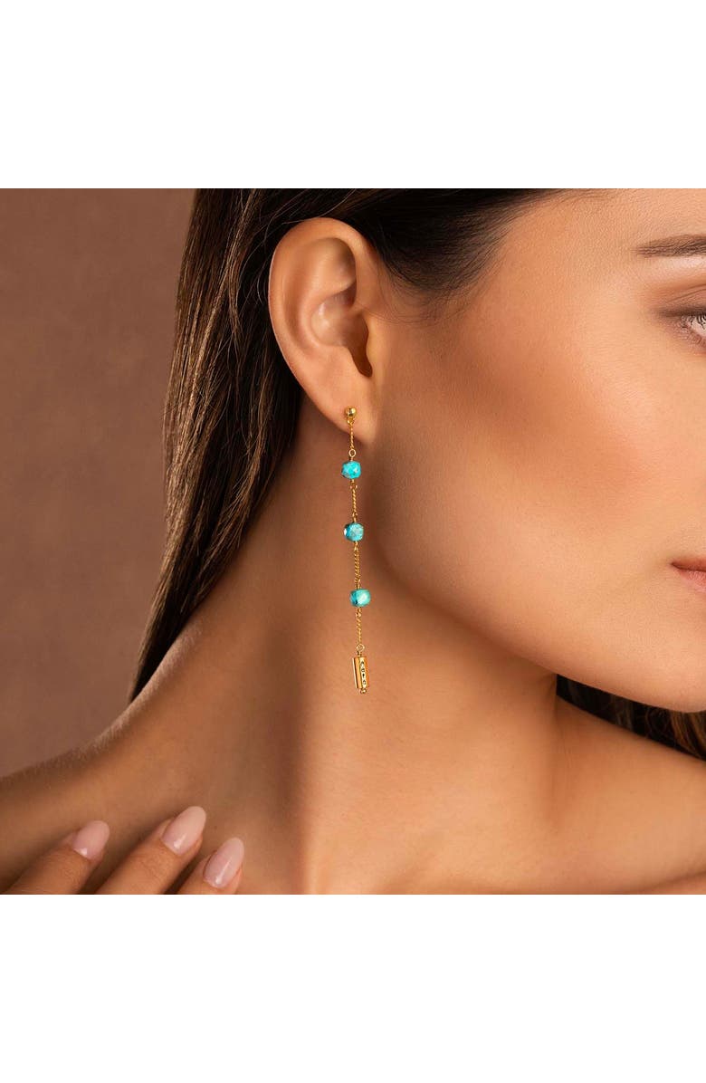 Karma and Luck Turquoise Mantra Gold Plated Drop Earrings Serene Intentions, Alternate, color, Turquoise