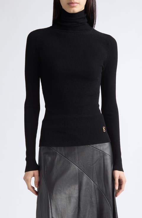 Fox Longline Logo Rib Turtleneck Top