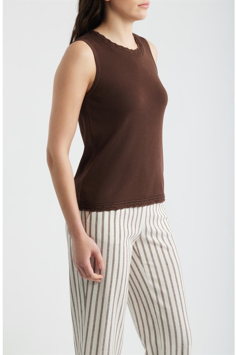 Scallop Trim Sleeveless Sweater, Alternate, color, DARK CHOCOLATE