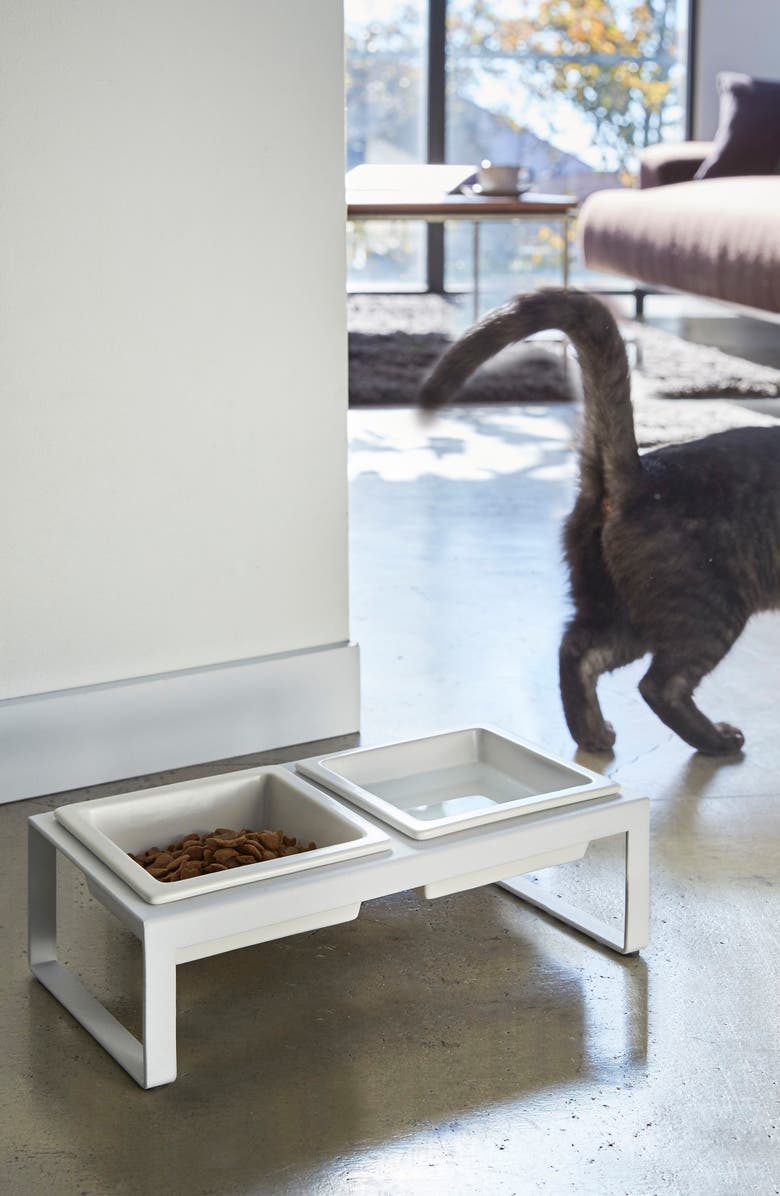 Yamazaki Pet Food Bowls & Stand, Alternate, color, White