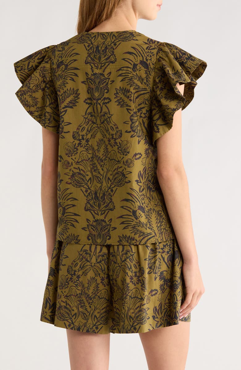 Ulla Johnson Severine Floral Cotton Flutter Sleeve Top, Alternate, color, Olive Flora