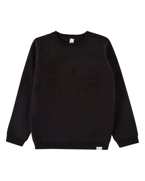 Knit Pullover Crewneck Sweater with Embossed 3D Crest