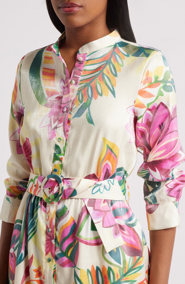 CIEBON Suzette Shimmer Floral Mini Shirtdress, Alternate, color, Cream Multi