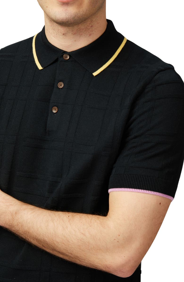 Ben Sherman Plaid Textured Organic Cotton Polo Sweater, Alternate, color, 