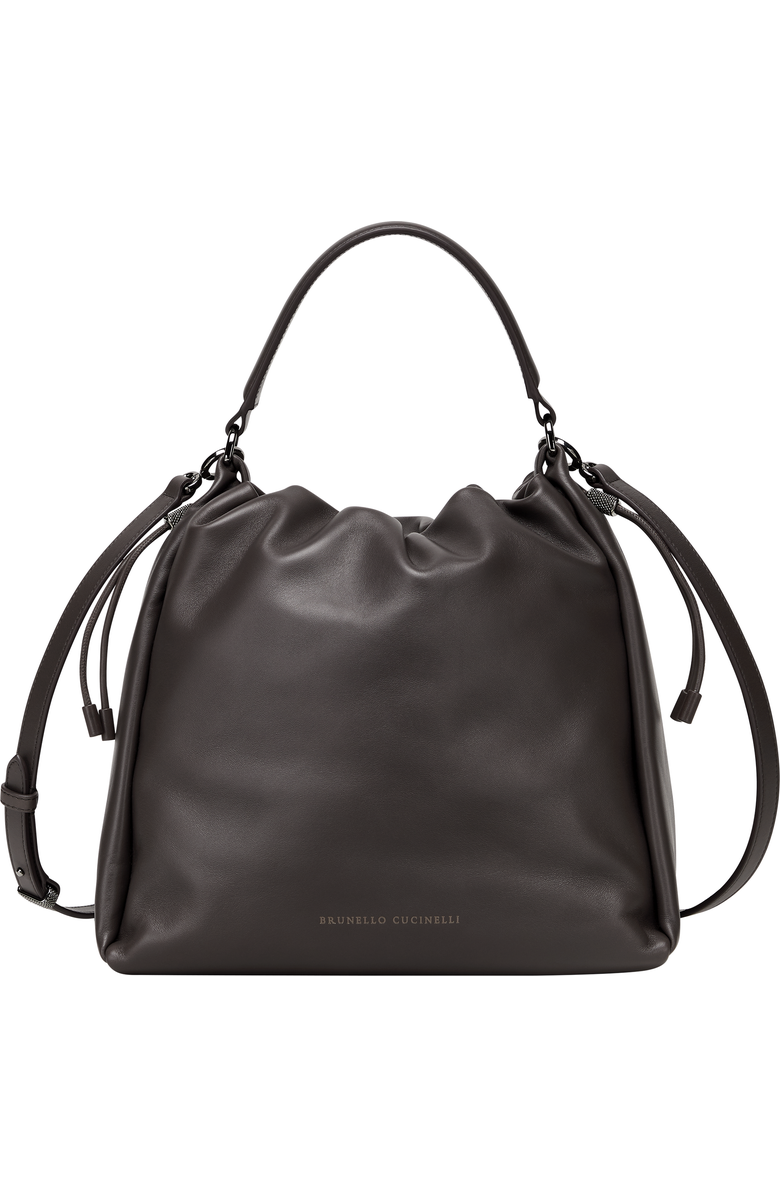 Brunello Cucinelli Soft leather Mellow Bucket bag, Main, color, Brown