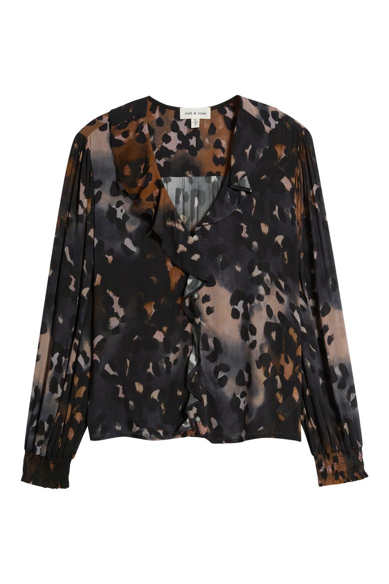 Ruffle Front Button Top, Alternate, color, NOCTURNE LEOPARD